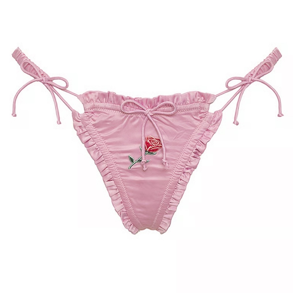 For Love & Lemons Light Pink Rose Embroidered Thong